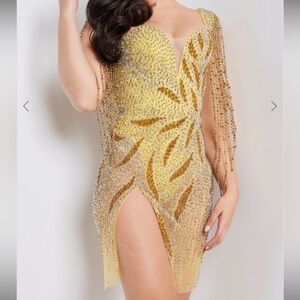 Gold Beaded Dress with Floral Design